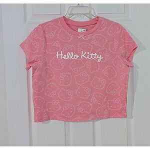 Hello Kitty T-Shirt Begonia‎ Pink All Over Print Crop Top XL NWT